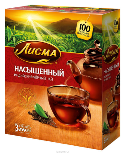 Чай черный  Лисма насыщенный 100 пакетов.