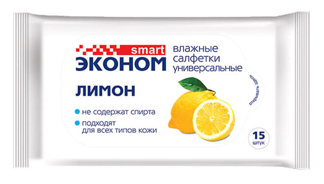 Салфетки влажные Авангард Эконом smart Лимон 15 штук.