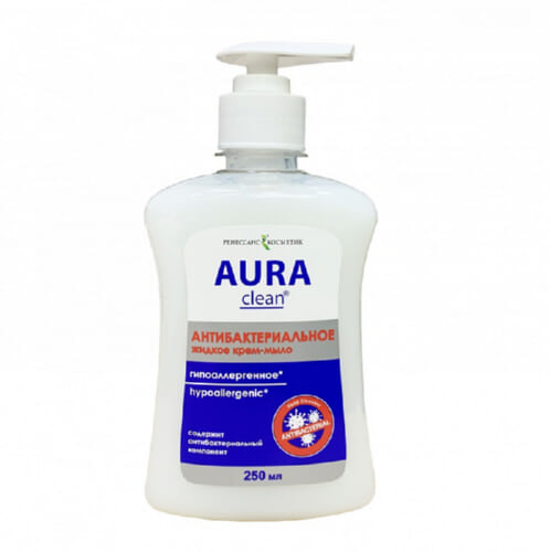 Мыло-крем жидкое Аура Clean  антибактериальное 0,25 л.