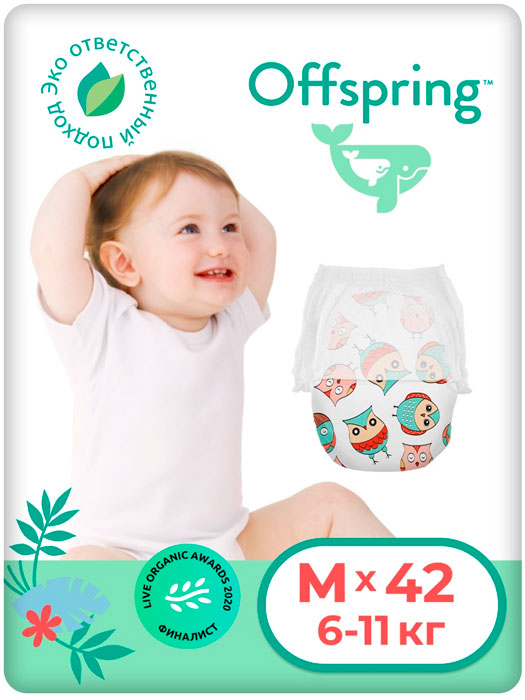 Трусики Offspring  M 6-11кг (Сова) 42штуки