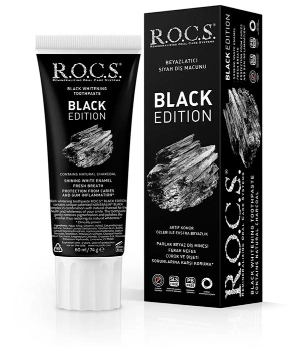 Паста зубная R.O.C.S. Black Edition черная отбеливающая. 74 г